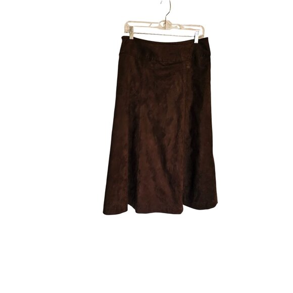 Liz Claiborne Faux Suede A-Line Skirt Brown Ankle Length Size 8 Polyester Blend - Picture 2 of 6